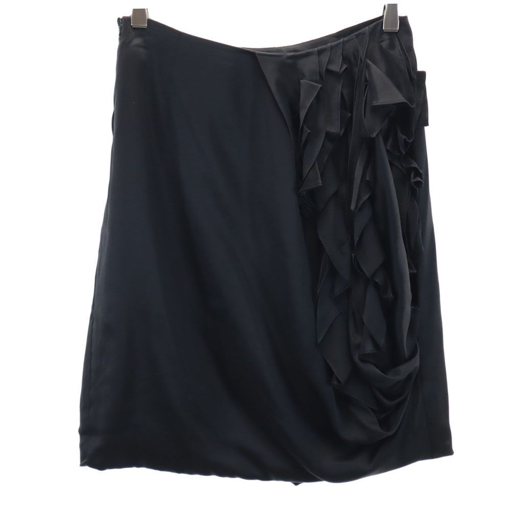 ボスヒューゴボス ミディ丈 フリル付き シルク スカート US 2 ブラック BOSS HUGO BOSS レディース拍卖