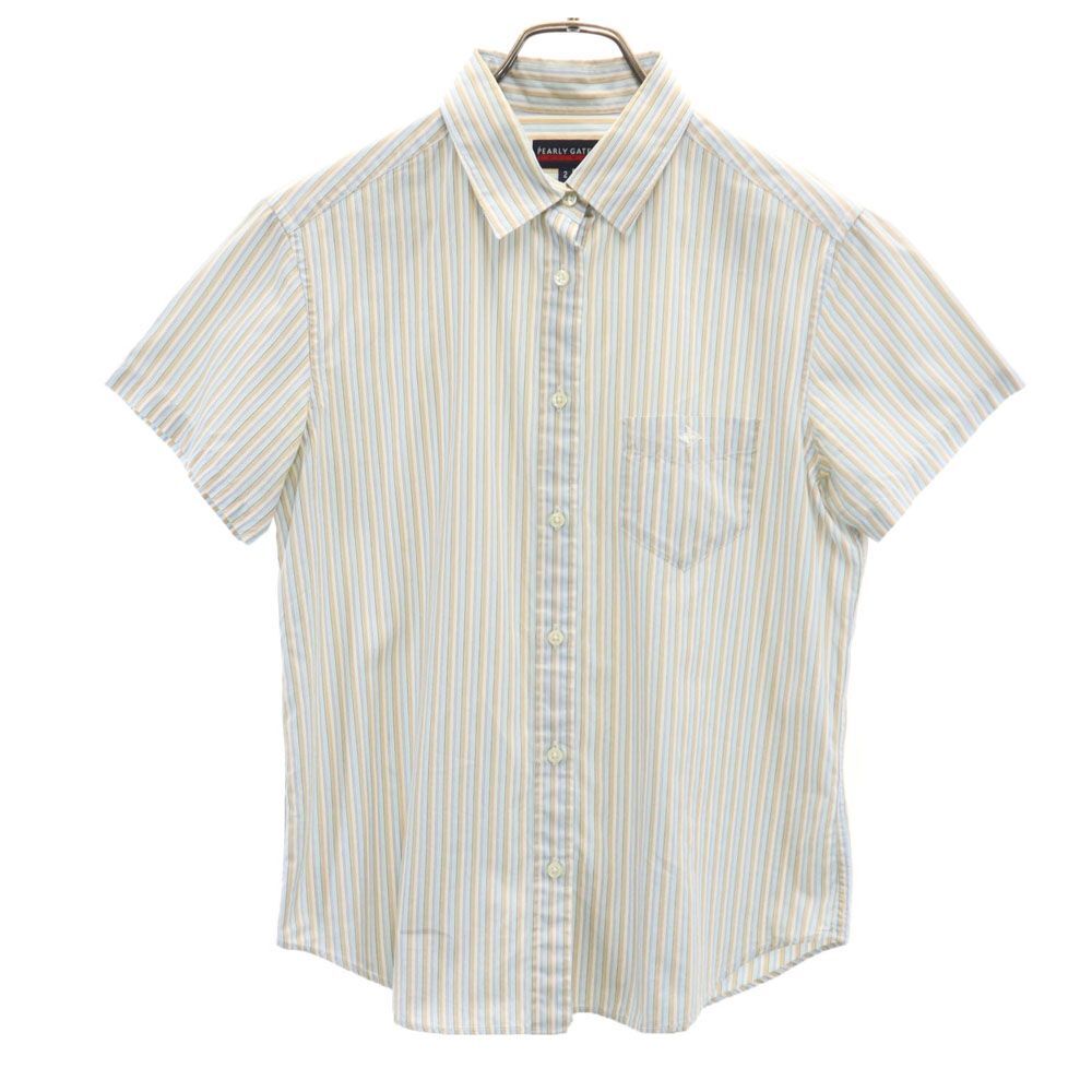 パーリーゲイツ ストライプ柄 ゴルフ 半袖 シャツ 2 ホワイト 他 PEARLY GATES レディース拍卖