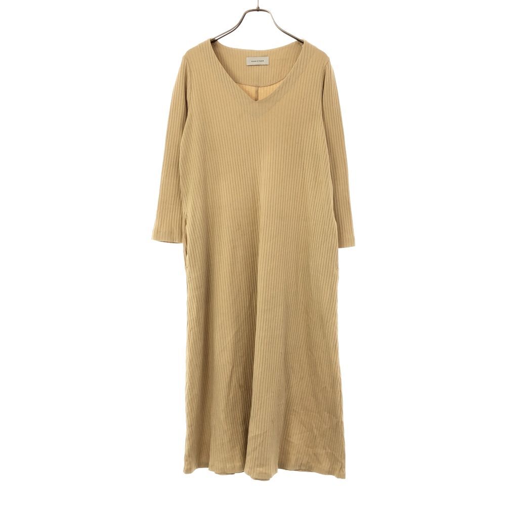 アダムエロペ 日本製 7分袖 Vネック ロングワンピース F ベージュ Adam et Rope' レディース拍卖