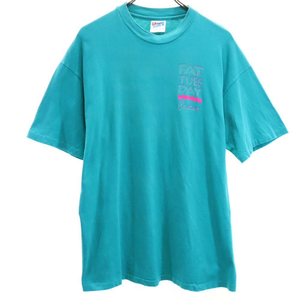 ヘインズ 90s USA製 オールド バックプリント 半袖 Tシャツ L グリーン Hanes メンズ拍卖