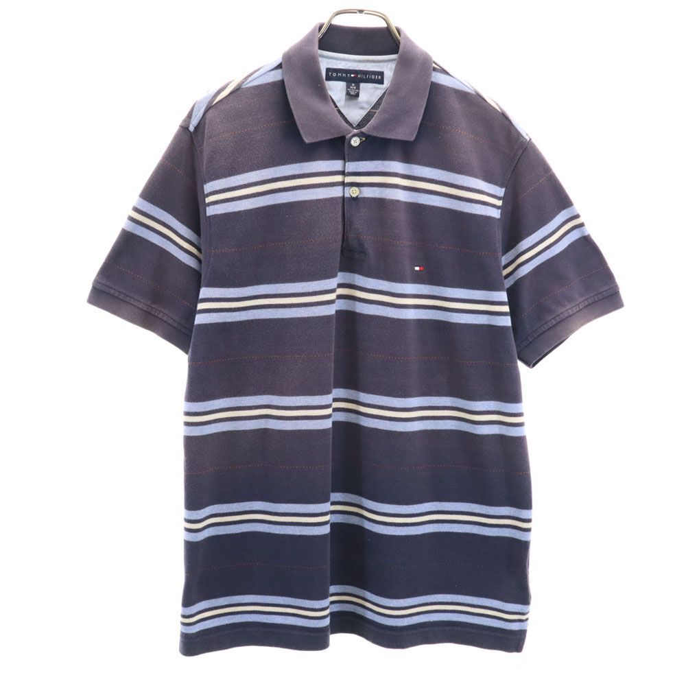 トミーヒルフィガー ボーダー 半袖 ポロシャツ M ネイビー TOMMY HILFIGER 鹿の子 メンズ拍卖