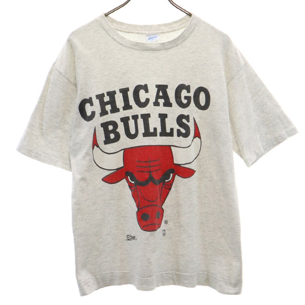 セーラム 90s USA製 オールド シカゴブルス プリント 半袖 Tシャツ L グレー SALEM メンズ拍卖