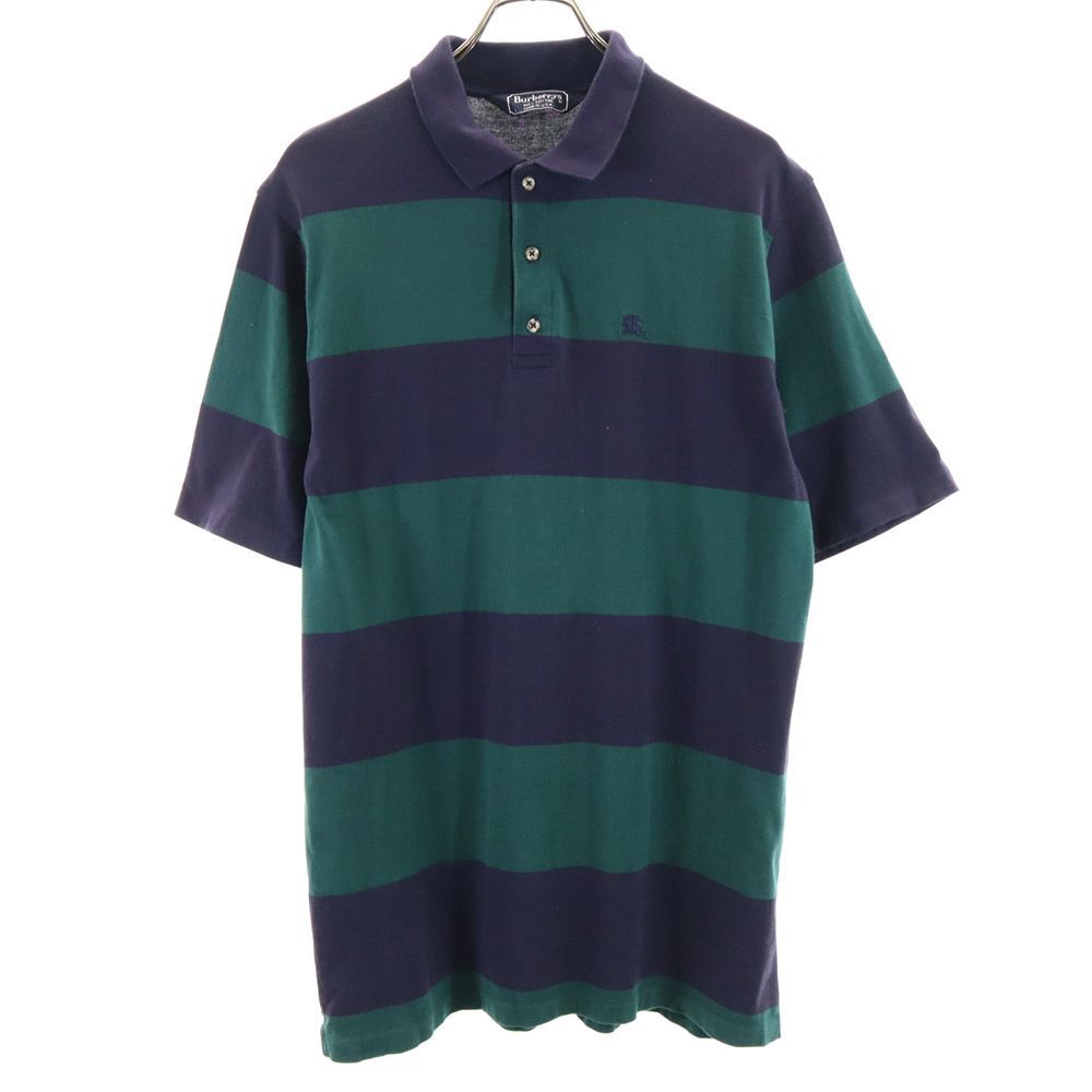 バーバリーズ 90s USA製 オールド ボーダー柄 半袖 ポロシャツ L ネイビー×グリーン Burberrys メンズ拍卖