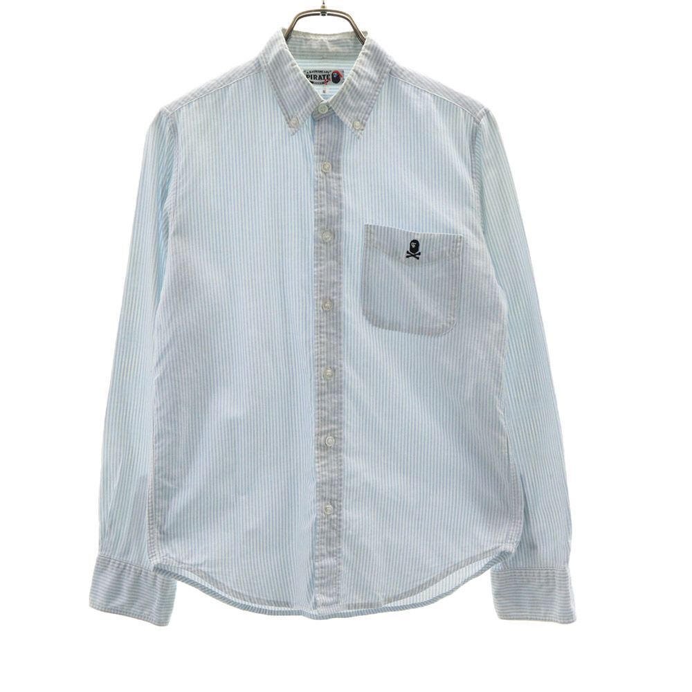 アベイシングエイプ ストライプ 長袖 ボタンダウンシャツ S ブルー系 A BATHING APE メンズ拍卖