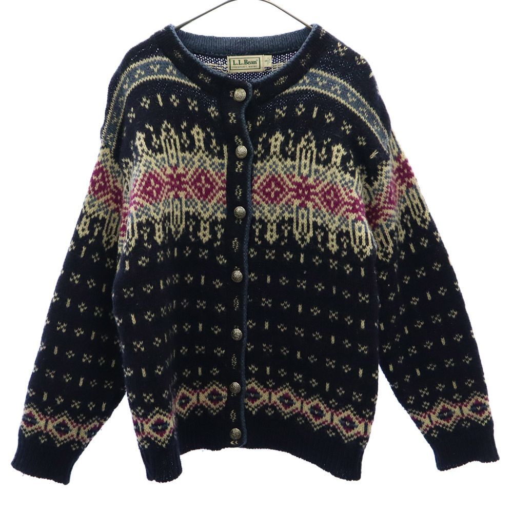 エルエルビーン 70s 80s ノルディック 総柄 長袖 ニット カーディガン S ネイビー L.L.Bean オールド ヴィンテージ レディース拍卖