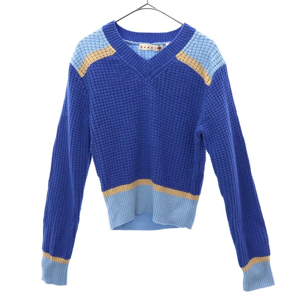 未使用 ユニクロ マルニ コラボ 長袖 ポップコーンニットVネック セーター S ブルー UNIQLO MARNI レディース拍卖