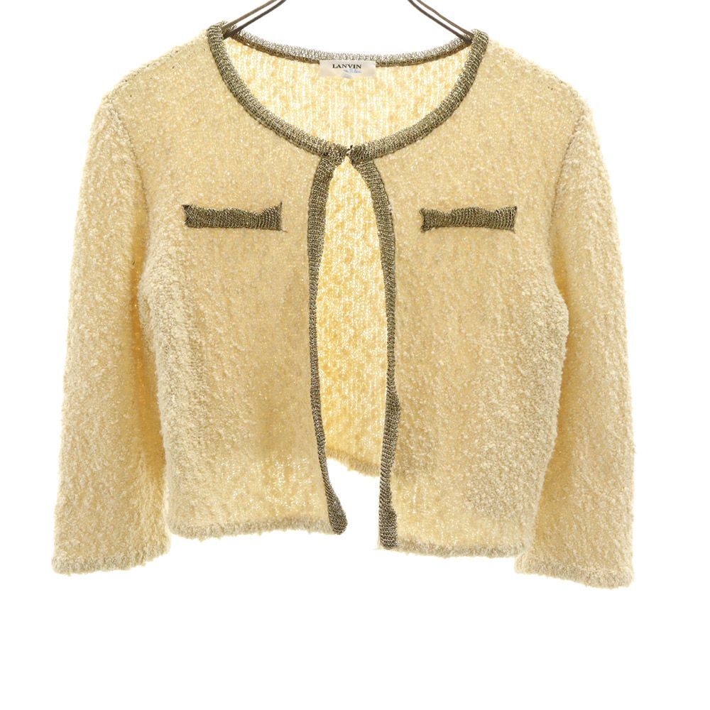 ランバンオンブルー 90s 日本製 長袖 ニット カーディガン 38 アイボリー系 LANVIN en Bleu オールド ヴィンテージ レディース拍卖