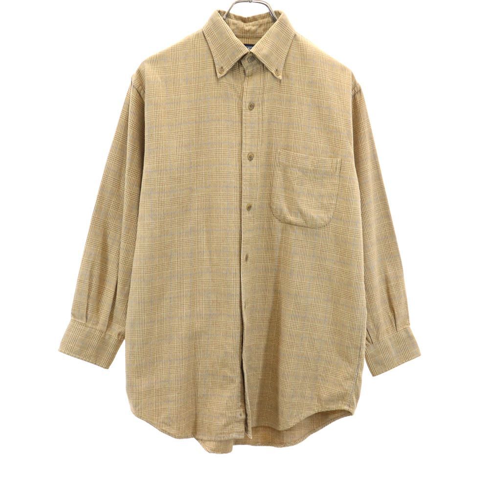 ランズエンド 90s オールド チェック柄 長袖 ボタンダウンシャツ S14-14H ブラウン系 LANDS' END キッズ拍卖