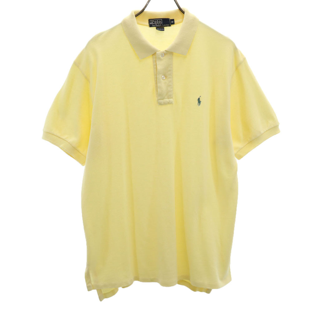 ポロバイラルフローレン 90s USA製 オールド 半袖 ポロシャツ M イエロー Polo by Ralph Lauren 鹿の子地 メンズ拍卖