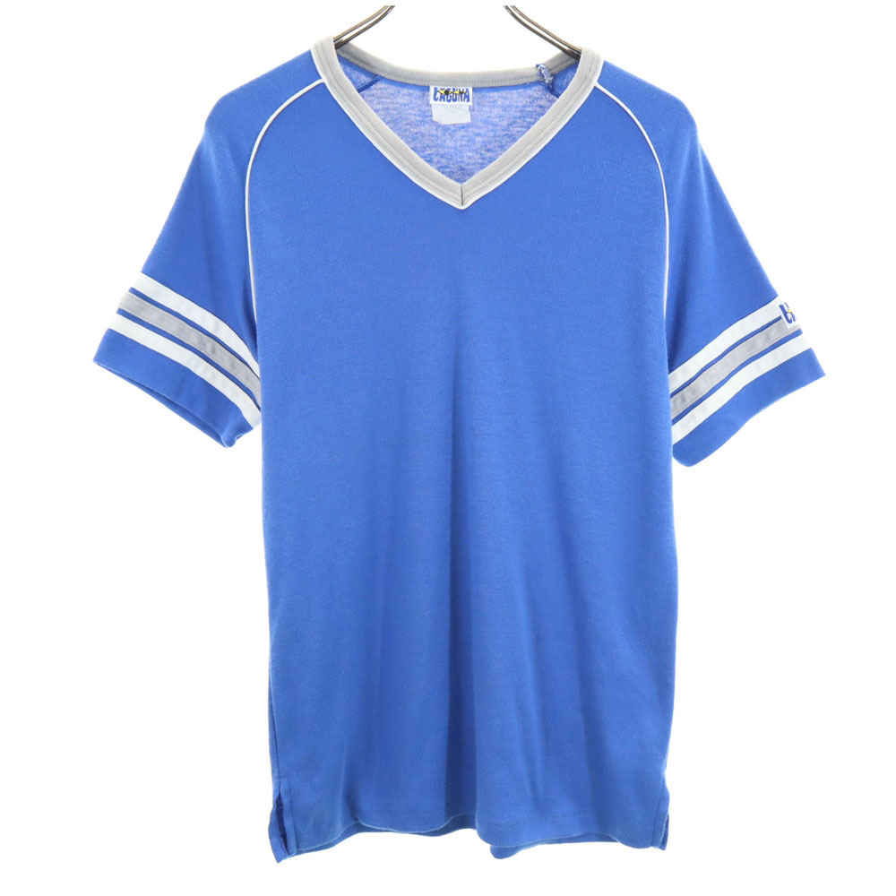 LAGUNA 80s 90s USA製 オールド 半袖 袖ライン Vネック Tシャツ M ブルー系 LAGUNA メンズ拍卖