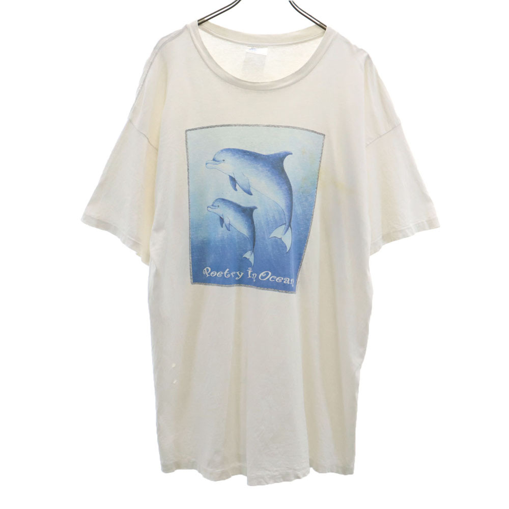 オールド 90s USA製 オールド ヒューマンアイ プリント 半袖 シャツワンピース XX(50-52) ホワイト OLD レディース拍卖