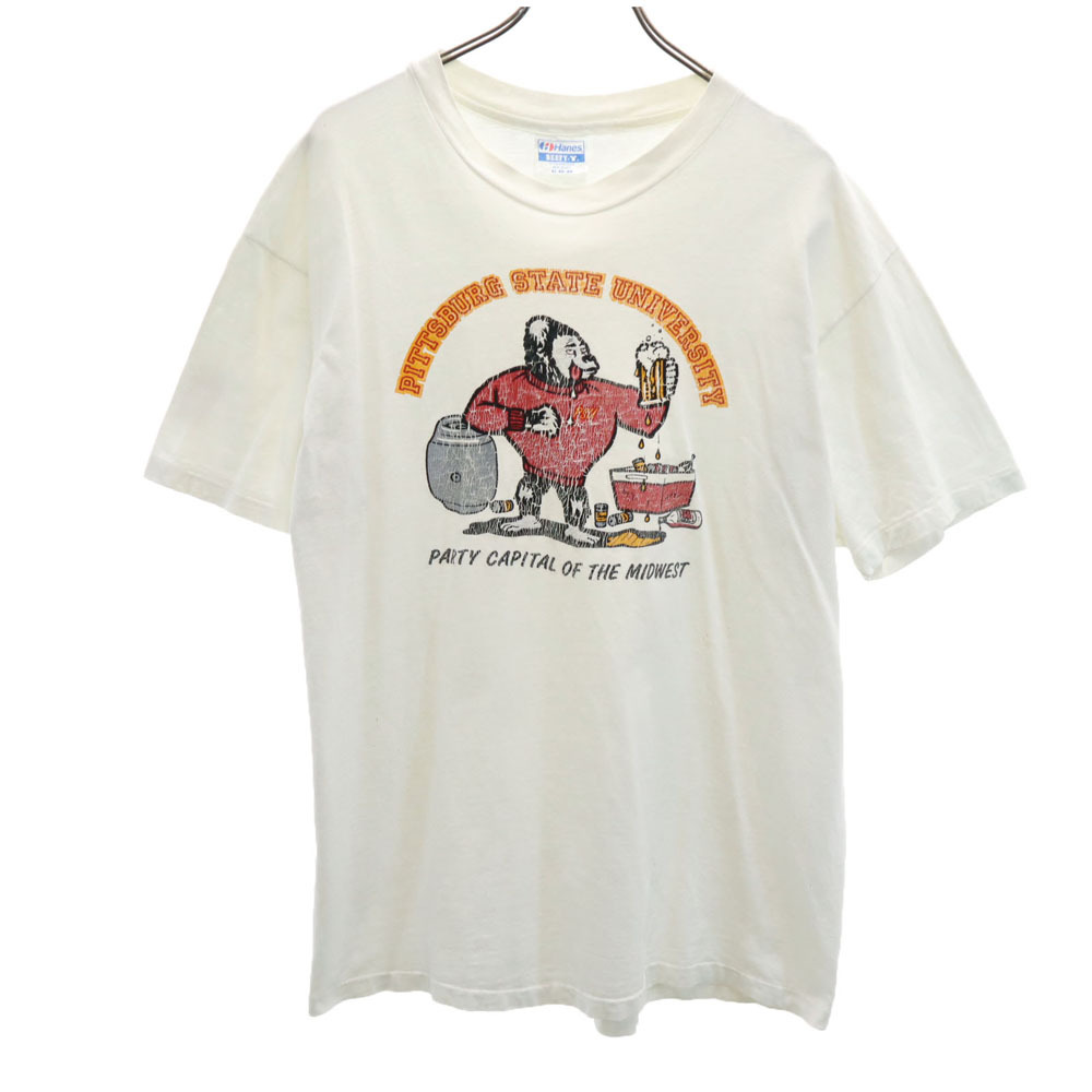 ヘインズ 80s USA製 カレッジプリント 半袖 シングルステッチ Tシャツ XL ホワイト系 Hanes オールド ヴィンテージ メンズ拍卖
