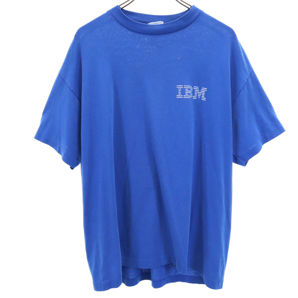 ヘフト 90s USA製 IBM プリント 半袖 企業系 Tシャツ XL ブルー系 HeF-T アイビーエム オールド ヴィンテージ メンズ拍卖