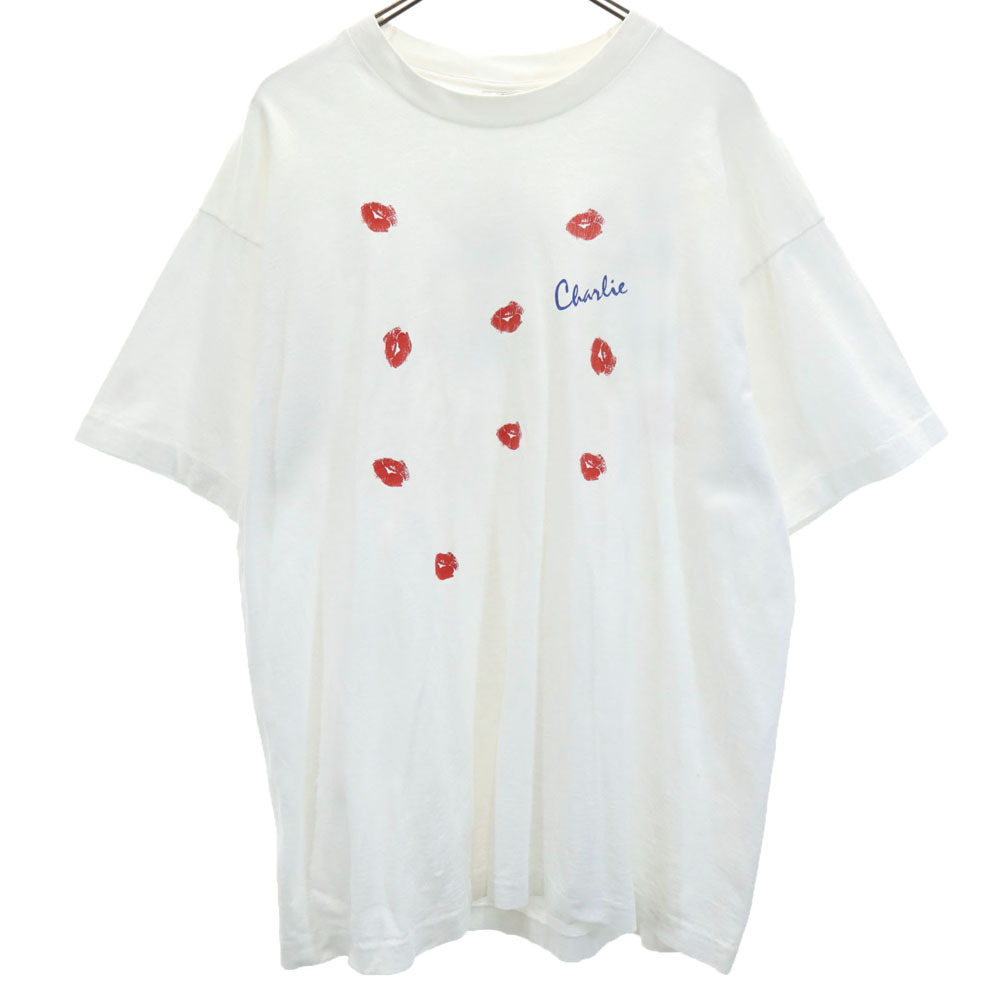 フルーツオブザルーム 90s USA製 プリント 半袖 シングルステッチ Tシャツ XL ホワイト系 FRUIT OF THE LOOM オールド ヴィンテージ メンズ拍卖