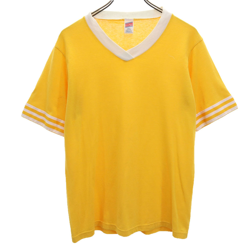 ソフィーシャツ 80s 90s USA製 オールド 半袖 Vネック Tシャツ M イエロー SOFFE SHIRTS メンズ拍卖