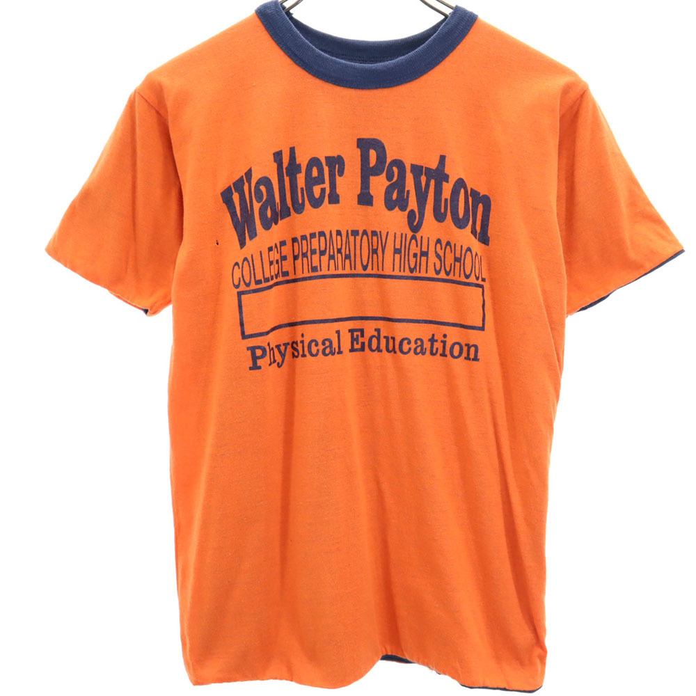 オールド 80s カレッジプリント 半袖 リバーシブル Tシャツ オレンジ OLD オールド ヴィンテージ メンズ拍卖