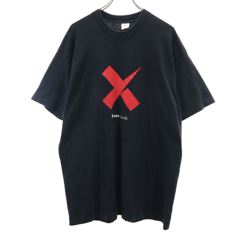 90s USA製 オールド シングルステッチ プリント 半袖 Tシャツ XL ブラック系 メンズ拍卖