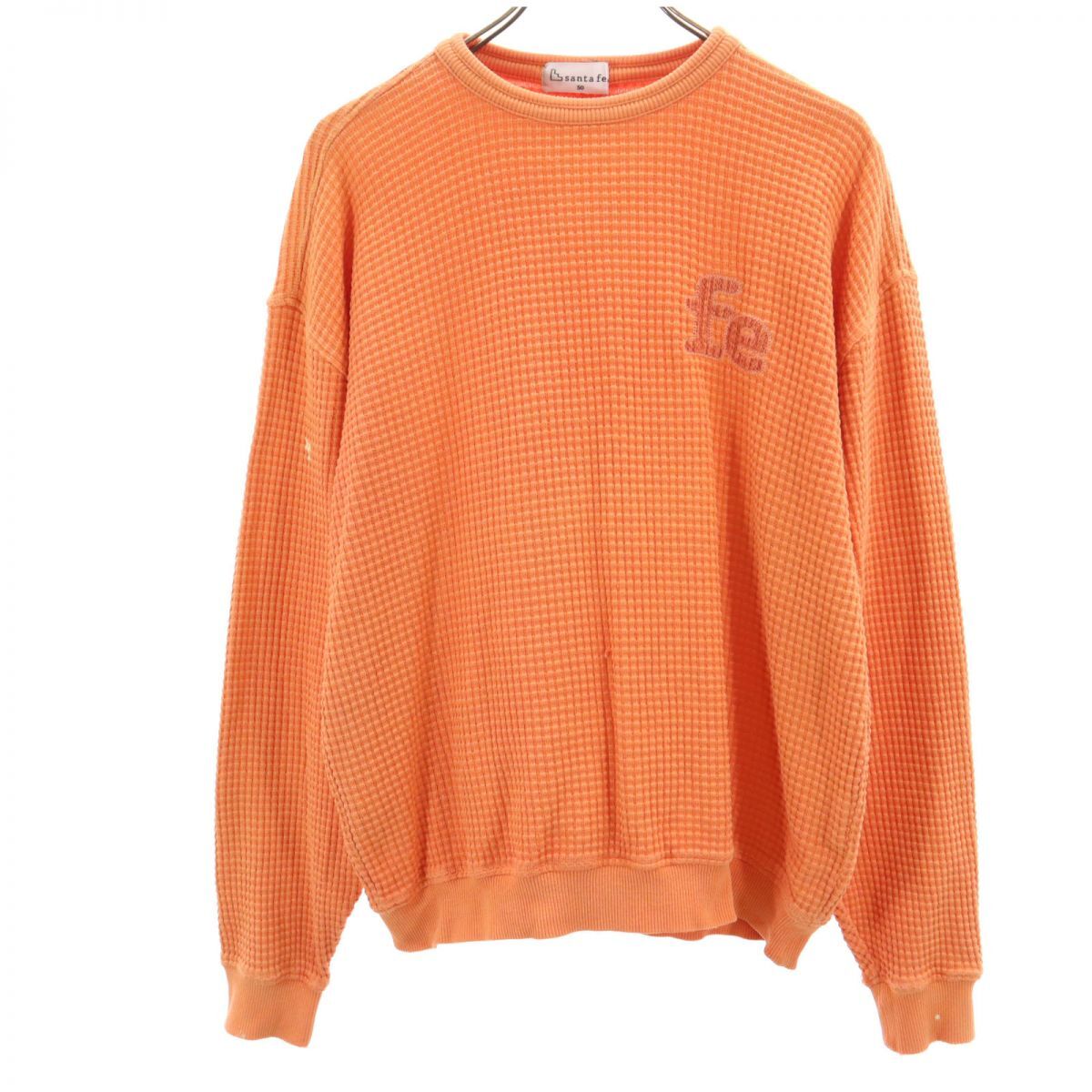サンタフェ 日本製 長袖 Tシャツ 50 オレンジ santa fe ロンT ワッフル地 メンズ拍卖
