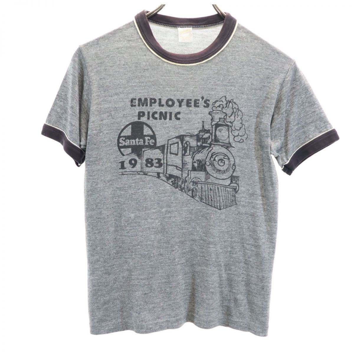 スポーツウェア 80s ヴィンテージ USA製 半袖 トリム Tシャツ S グレー系 sportswear メンズ拍卖