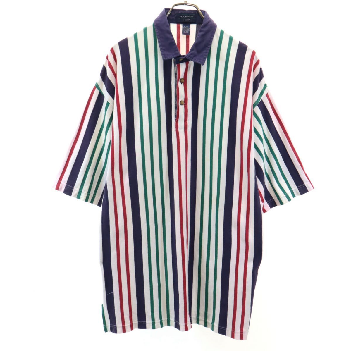 ガント 90s オールド ストライプ柄 半袖 ハーフボタン ラガーシャツ XL GANT RUGGERビックサイズ メンズ拍卖