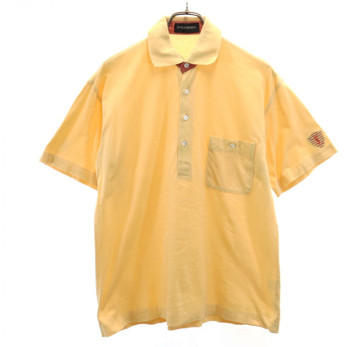 イヴサンローラン 半袖 ポロシャツ M イエロー YVES SAINT LAURENT 鹿の子地 メンズ拍卖
