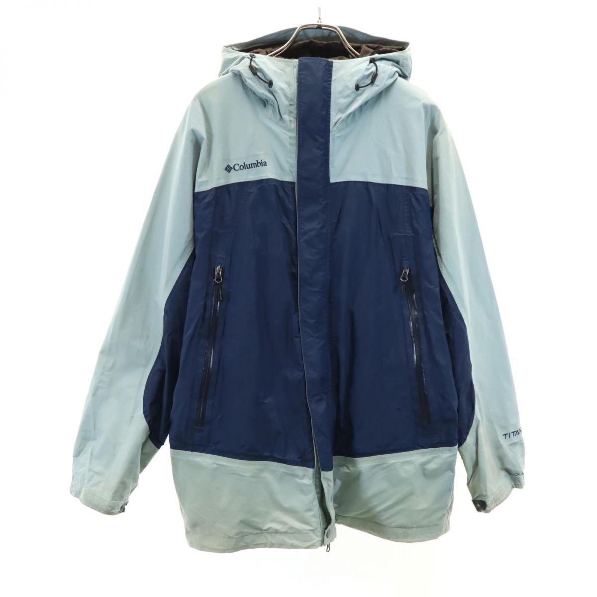 コロンビア アウトドア ナイロンジャケット L ネイビー×ブルー Columbia フード 裏メッシュ地 メンズ拍卖