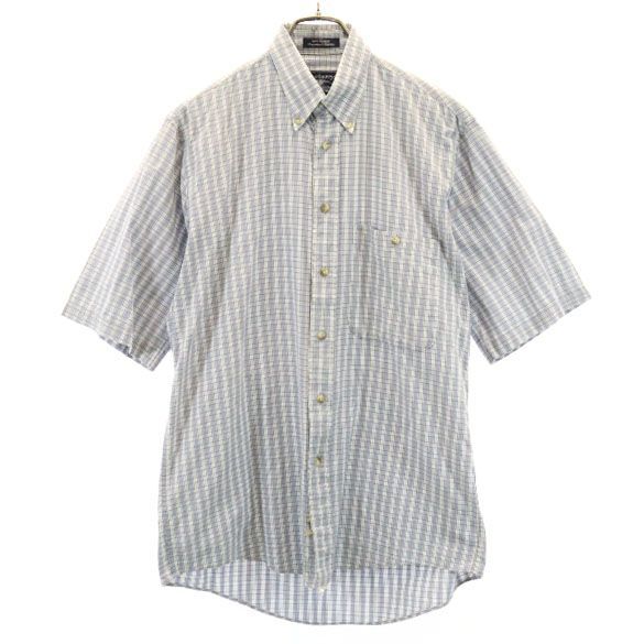 バーバリー 80s USA製 ヴィンテージ チェック柄 半袖 ボタンダウンシャツ S 水色×白×グレー BURBERRY メンズ拍卖