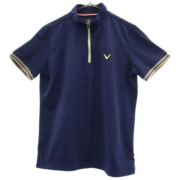 キャロウェイ ロゴ刺繍 ゴルフ 半袖 ハーフジップ シャツ L ネイビー Callaway X SERIES レディース拍卖