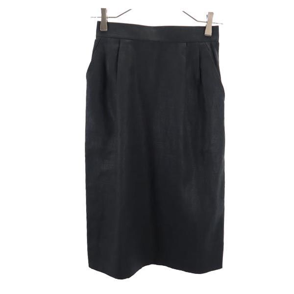 イヴサンローラン ミディ丈 リネン タイトスカート S ブラック系 YVES SAINT LAURENT サイドジップ レディース拍卖