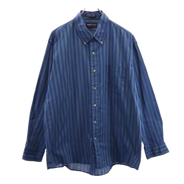 ウォーレンスコット 90s オールド ストライプ柄 長袖 ボタンダウンシャツ XL ネイビー WARREN SCOTT メンズ拍卖