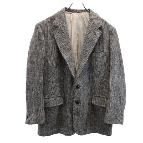 ハリスツイード ウール ヘリンボーン柄 テーラードジャケット 黒系 HARRIS TWEED くるみボタン メンズ拍卖