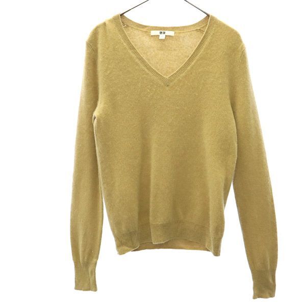 ユニクロ 長袖 カシミヤ100% Vネック セーター S ベージュ UNIQLO ニット レディース拍卖