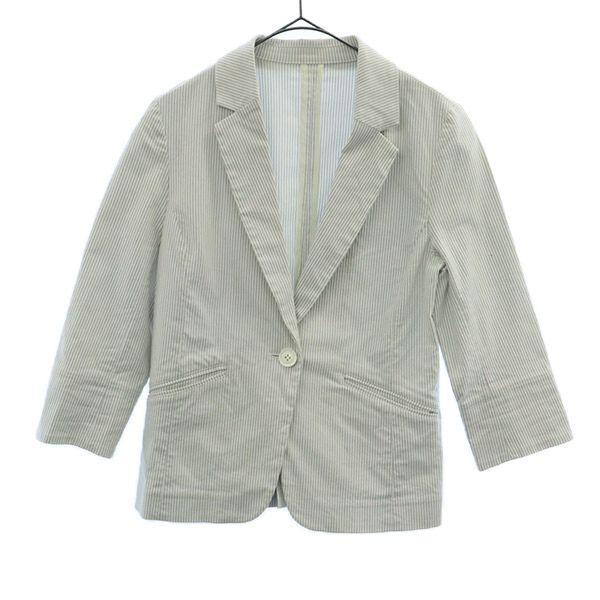 アデイインザライフ ストライプ 7分袖 テーラードジャケット 36 グレー×ホワイト a day in the life UNITED ARROWS レディース拍卖