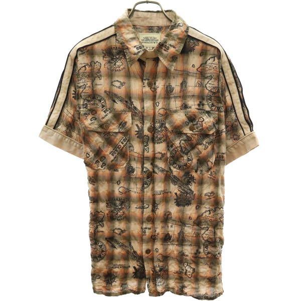 アヴィレックス チェック 半袖 デザイン シャツ L ブラウン系 AVIREX ミニタリー メンズ拍卖