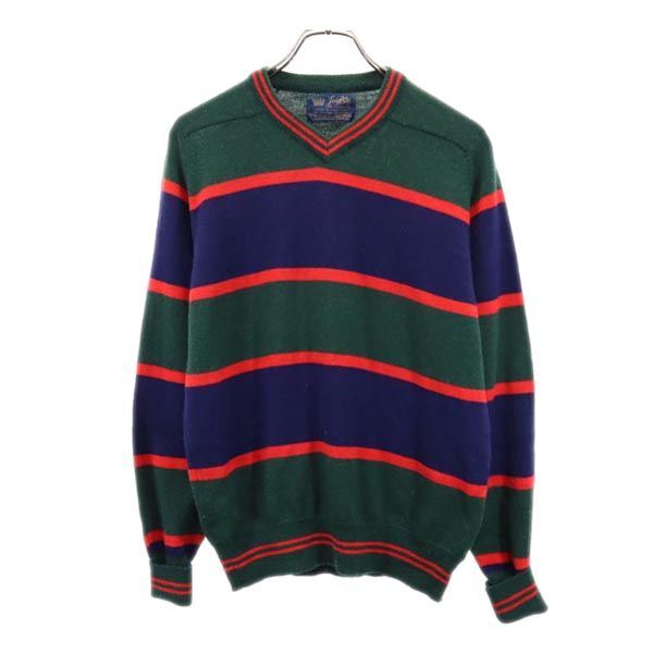 ジェイフォー シップス別注 スコットランド製 ウールブレンド ボーダー柄 長袖 ニット 深緑 Jay for セーター メンズ拍卖