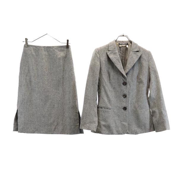 サルヴァトーレフェラガモ イタリア製 ウールブレンド スカートスーツ 上下 セットアップ I38 グレー系 Salvatore Ferragamo レディース拍卖