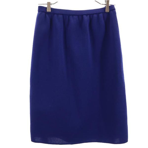 イヴサンローラン 日本製 ウール100% ミディ丈 スカート 11号 ブルー YVES SAINT LAURENT ウエストゴム仕様 レディース拍卖