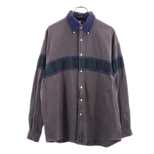 トミーヒルフィガー 90s オールド フラッグタグ 長袖 ボタンダウンシャツ L グレー系 TOMMY HILFIGER メンズ拍卖