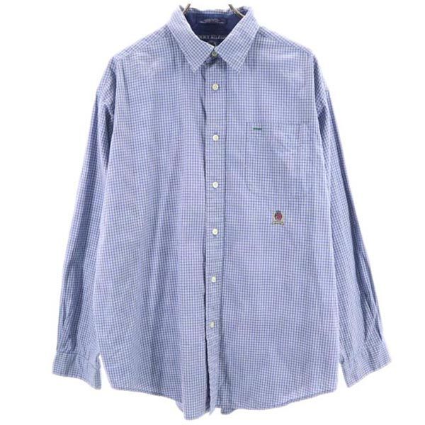 トミーヒルフィガー チェック 長袖 シャツ L ブルー系 TOMMY HILFIGER メンズ拍卖