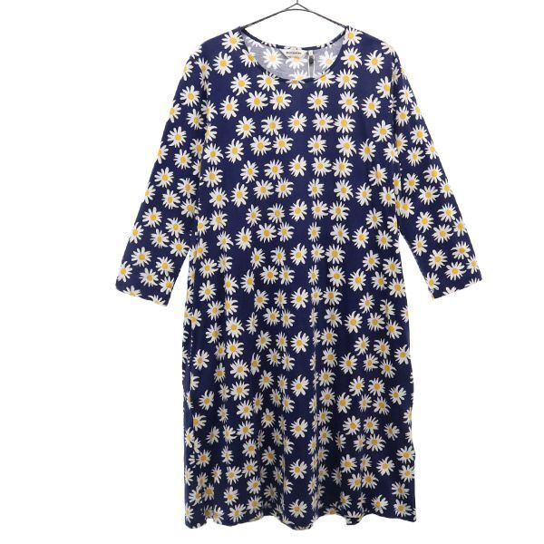 未使用 マリメッコ 花柄 長袖 ワンピース S ネイビー marimekko レディース拍卖