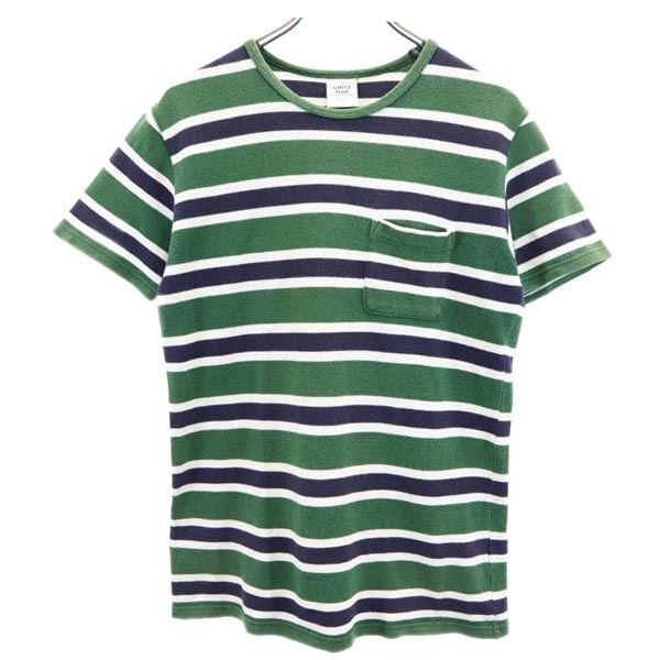 ミスタージェントルマン ボーダー柄 半袖 Tシャツ S グリーン系 Mr.GENTLEMAN 鹿の子地 メンズ拍卖