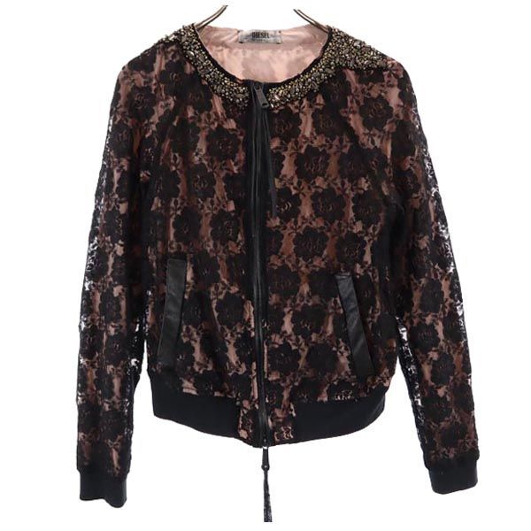 ディーゼル ジップ ノーカラージャケット S ブラック系 DIESEL ラインストーン メンズ拍卖