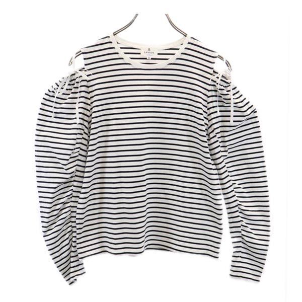 ランバンオンブルー ボーダー 長袖 オープンショルダー カットソー 38 ホワイト系 LANVIN en Bleu レディース拍卖