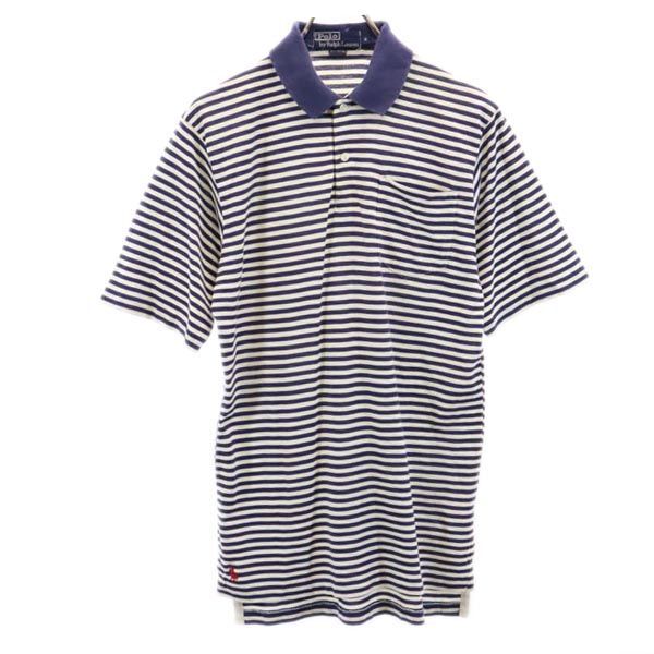 ポロバイラルフローレン ボーダー柄 半袖 ポロシャツ S ネイビー×白 Polo by Ralph Lauren メンズ拍卖