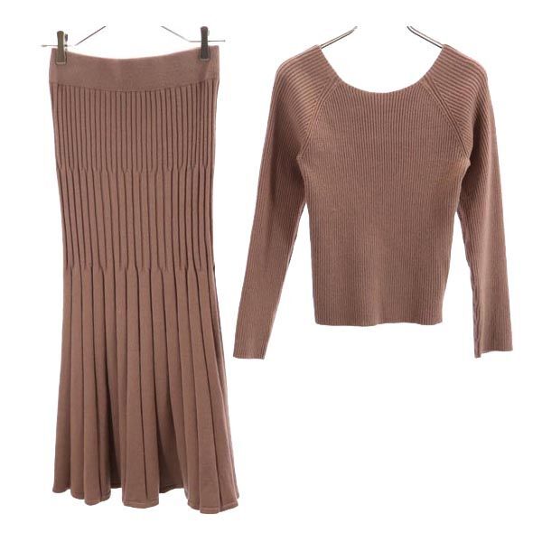 スナイデル 長袖 リブニット カットソー 上下 セットアップ F ピンク系 SNIDEL ニットスカート レディース拍卖