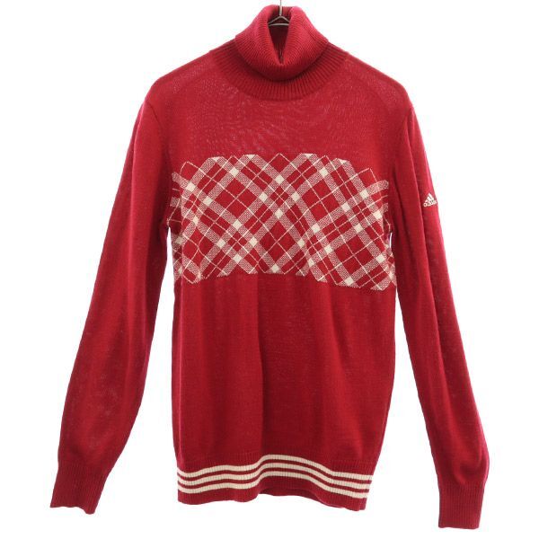 アディダス ウールブレンド アーガイル ゴルフ 長袖 セーター S レッド adidas ニット レディース拍卖