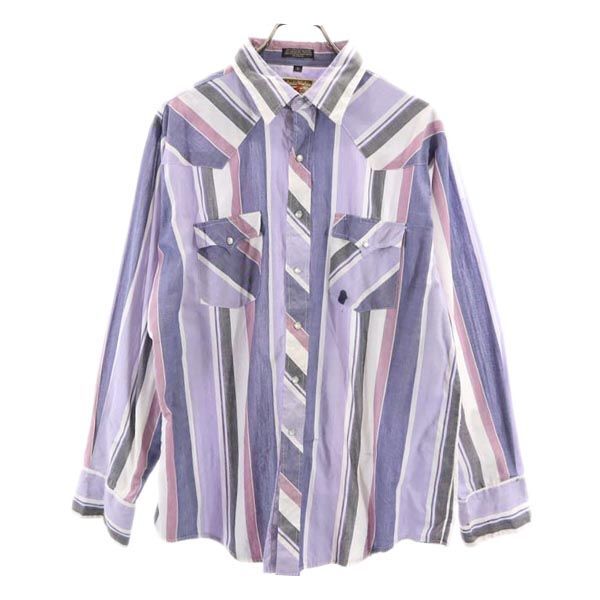 Authentic Western Youngbloods 80s ヴィンテージ ストライプ 長袖 ウエスタンシャツ L パープル系 Authentic Western Youngbloods メンズ拍卖
