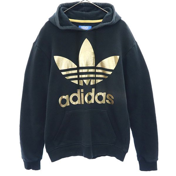 アディダス トレフォイルロゴ プリント 長袖 スウェットパーカー XS ブラック adidas プルオーバー トレーナー メンズ拍卖