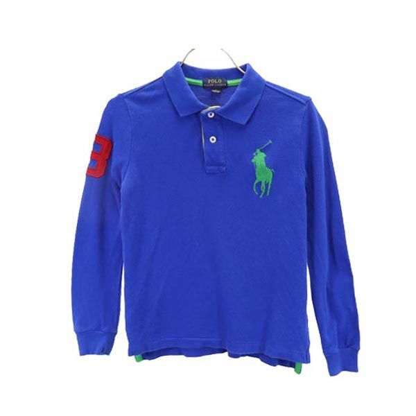 ポロラルフローレン ビッグポニー 長袖 ポロシャツ 6(120/60) ブルー系 POLO RALPH LAUREN 鹿の子 キッズ拍卖