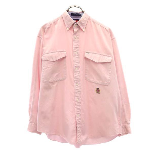 トミーヒルフィガー 90s オールド フラッグタグ オックスフォード 長袖 ボタンダウンシャツ M ピンク TOMMY HILFIGER メンズ拍卖